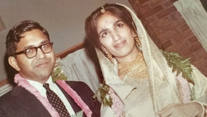 Damyanti Gupta and her husband, Subhash, on their wedding day in 1968.