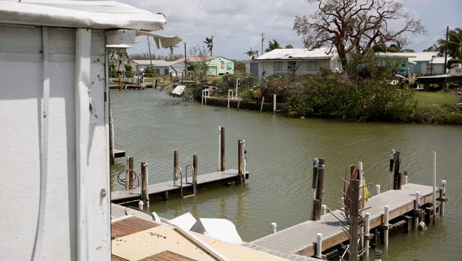 Damage in Drop Anchor, a 55-and-over community, can be seen after Hurricane Irma passed through the state the previous day Monday, September 11, 2017.