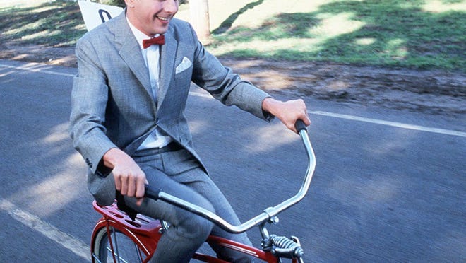 Pee-wee enjoys his awesome ride in "Pee-wee's Big Adventure."