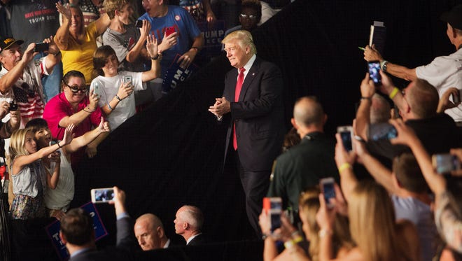 Republican presidential candidate, Donald Trump enters Germain Arena to a packed house on Monday.