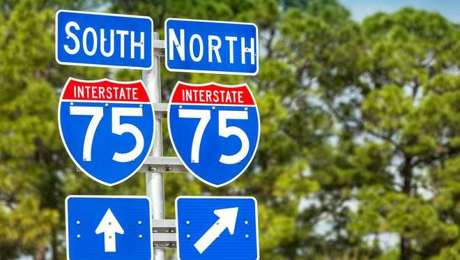 Directional signs along I-75 in Florida.