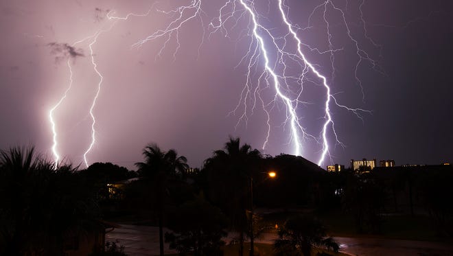 Lightning strikes off of Fort Myers Beach in August of 2015.