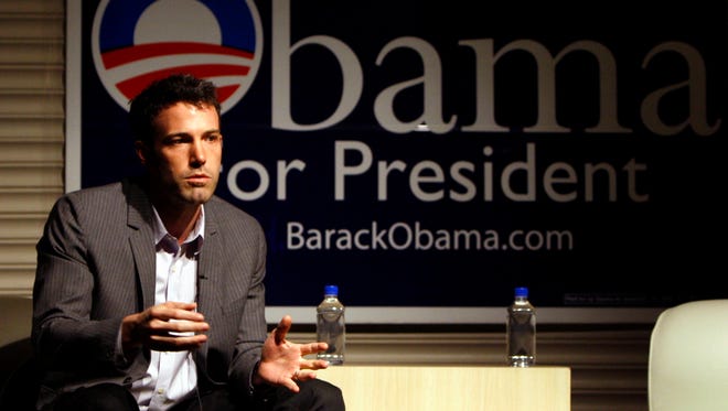 Affleck addresses the media at a nightclub where he and Garner hosted an event for the former president Barack Obama on March 16, 2008, in Boston.