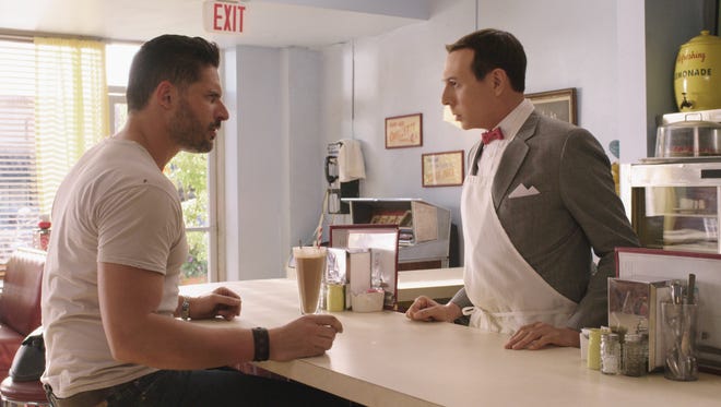 Pee-wee (Paul Reubens) meets a mysterious stranger (Joe Manganiello), which gets the adventure started in 'Pee-wee's Big Holiday.' The Netflix original film is out March 18.