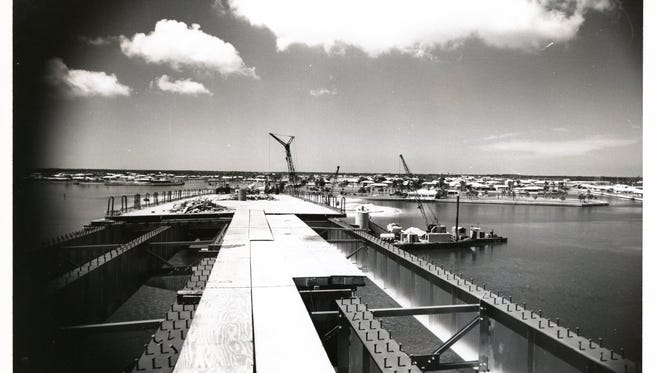 Opened on December 13, 1969 as the Marco River Bridge. Cost to build was $1.5 million and it took 15 months to complete. Spans 1,595 feet and is 55 feet high. Reduced the drive to Naples from 28 to 16 miles. Tolls, originally $0.40 per car (later reduced to $0.20), were eliminated in 1979. The bridge was renamed in honor of Judge S.S. Jolley in 1991. A second span was added in 2011. (Photo courtesy Marco Island Historical Society)