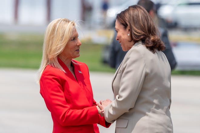 Vice President Kamala Harris meets with Jacksonville's newly-elected Mayor Donna Deegan at Jacksonville International Airport. Harris visited Jacksonville, FL on Friday, July 21, 2023 to speak out against the new standards adopted by the Florida State Board of Education in the teaching of black history in the State of Florida.