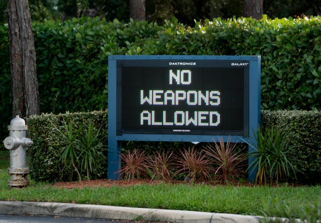 A sign posted at Congregation B'Nai Israel in Boca Raton, Florida on October 10, 2023.