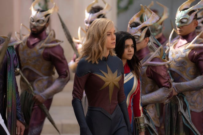 Brie Larson 'Captain Marvel' and Iman Vellani 'Ms. Marvel' pictured together on set of "The Marvels."