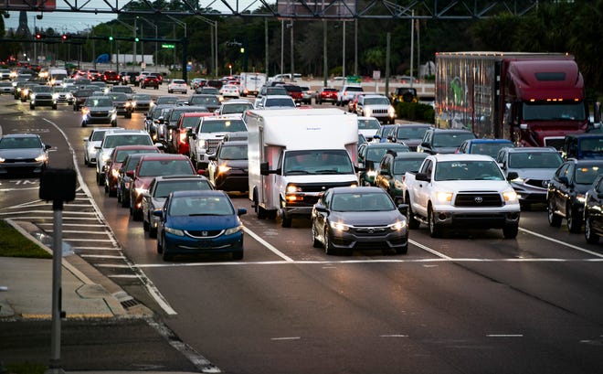 Traffic backs up at Immokalee Road and I-75 in Naples on Thursday, Jan. 11, 2024.