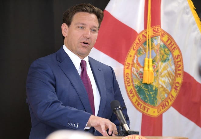 Governor Ron DeSantis addresses the audience ahead of his bill signing at Cornerstone Classical Academy Monday morning. Florida Governor Ron DeSantis was at the Cornerstone Classical Academy in Jacksonville, FL Monday, March 25, 2024, along with local and state leaders to sign into law Florida House Bill 3 which bans Floridians younger than 16 from "addictive" social media platforms but with exceptions for those who are 14 or 15 and get parental permission.
