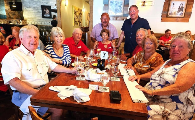 Don and Rae Chamberlain, Joe and Rose Conti, Gus and Iolanda Scola, Joe, Guiseppe and Gina Castellese, Nancy and John Aresta, Ann Sepe and Al Marchand, Mike and Marie Burns having a chuckle. St Joseph’s Day was celebrated in grand style by the Italian American Society.