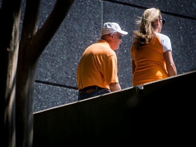 UT fans wait for the gates to open before the Tennessee Volunteers' game against West Virginia in the Belk College Kickoff at Bank of America Stadium in Charlotte, N.C., on Saturday, Sept. 1, 2018.