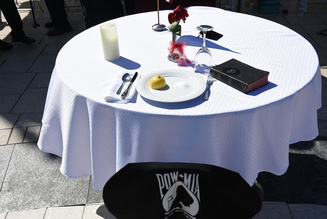 The table for the POW/MIA ceremony symbolizes those who never returned from war. Marco Island honored veterans, in particular female veterans, in Veterans Community Park for Veterans Day, at 11 a.m. Monday, Nov. 12.