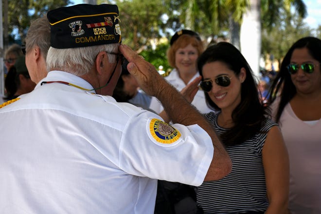 Lee Rubenstein delivers proclamations, jeweled flag pins and a salute to female veterans. Marco Island honored veterans, in particular female veterans, in Veterans Community Park for Veterans Day, at 11 a.m. Monday, Nov. 12.