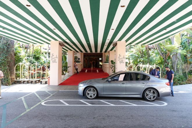 The entrance to the Beverly Hills Hotel.