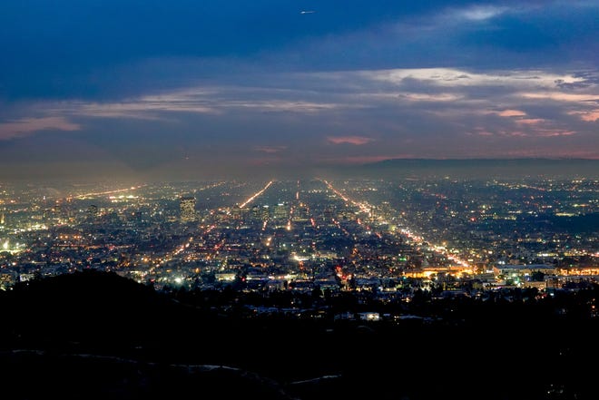 Los Angeles skyline at night.