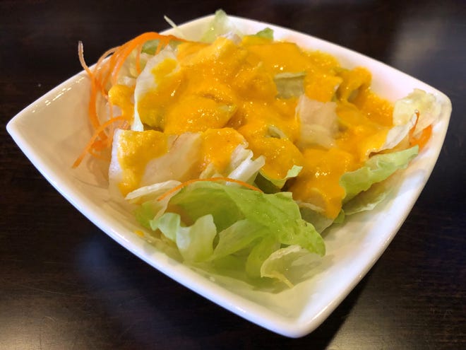 A side salad with ginger dressing from Saki Japanese Kitchen, East Naples.
