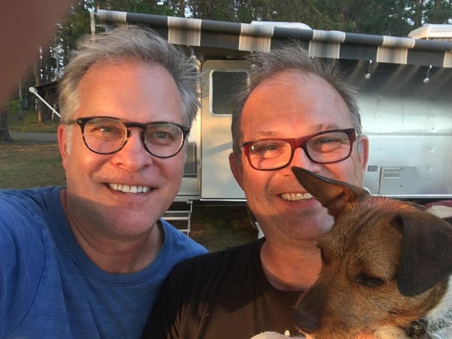Grant Cover (left) and his husband Mark Phillips have a 2018 Airstream Globetrotter.