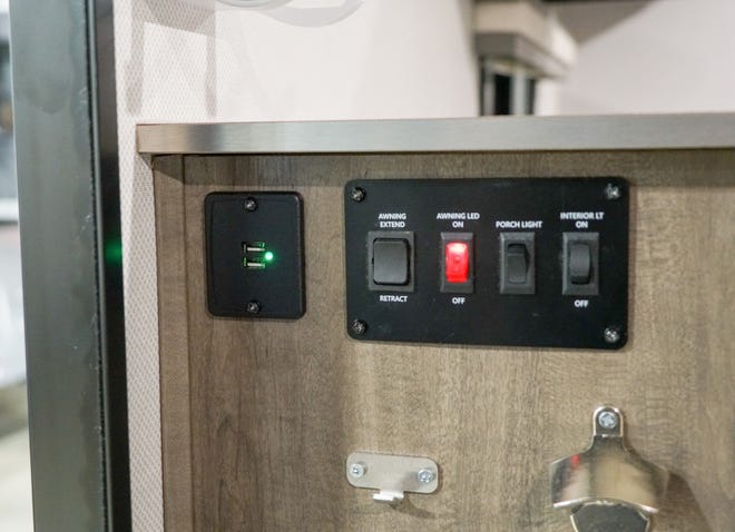 This RV offers built-in USB charging for mobile devices.