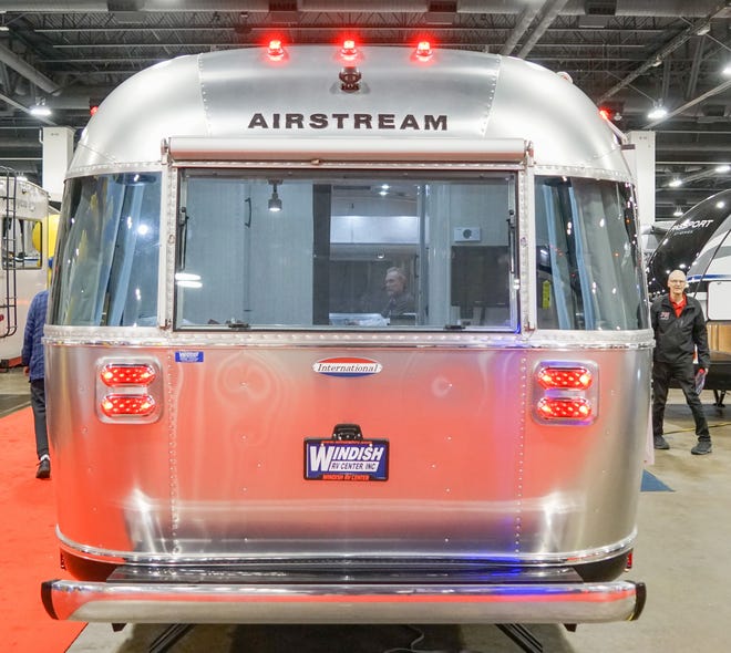 A classic but newly manufactured Airstream in the company's instantly recognizable aluminum finish.