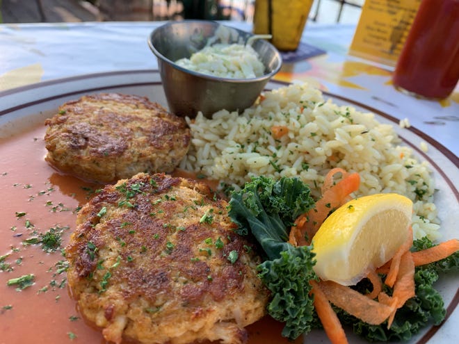 Sautéed  blue crab cakes from the Little Bar, Goodland.