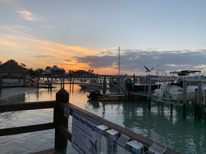 Sunset from the marina at Pelican Bend, Isles of Capri.