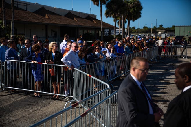 A crowd awaits the arrival of Vice President Mike Pence at Naples Airport on Thursday, March 28, 2019.