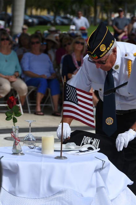 Harry Weathers conducts the POW/MIA ceremony. Marco Island commemorated Veterans' Day on Monday, with a ceremony at 11 a.m. in Veterans' Community Park.