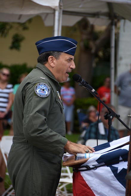 Keynote speaker Col. Rick LoCastro, USAF Ret'd., contrasts sports stars with military veterans. Marco Island commemorated Veterans' Day on Monday, with a ceremony at 11 a.m. in Veterans' Community Park.