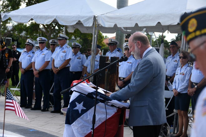 Pastor Thomas McCulley of New Life Church delivers the invocation. Marco Island commemorated Veterans' Day on Monday, with a ceremony at 11 a.m. in Veterans' Community Park.