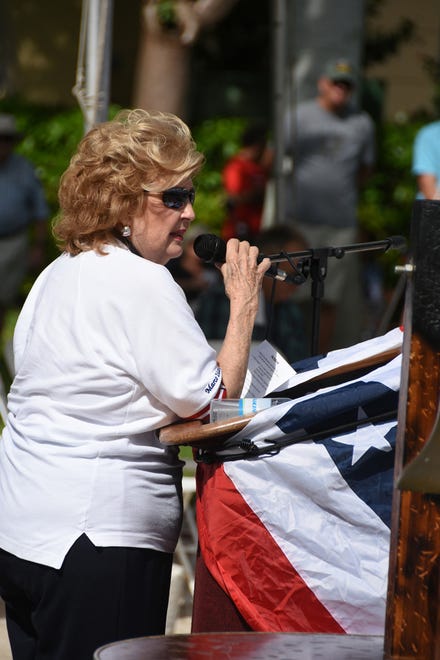 County Commissioner Donna Fiala addresses the attendees. Marco Island commemorated Veterans' Day on Monday, with a ceremony at 11 a.m. in Veterans' Community Park.
