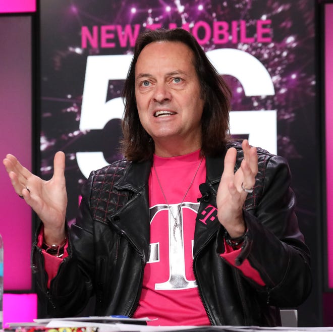 Un-carrier CEO John Legere announces three Un-carrier Moves for the future New T-Mobile on Thursday, Nov. 7, 2019, in New York. T-Mobile is laying the foundation for New T-Mobile's transformational 5G by lighting up nationwide 5G on December 6, covering 200 million Americans and more than 5,000 cities and towns across the country.