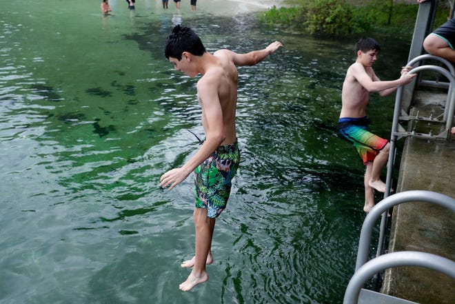Children jump into the chilly water without hesitation at Wakulla Springs at Wakulla Springs State Park.