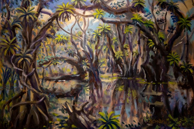 "Guzmani Bromeliad at Fakahatchee" by Paul Arsenault is one of the pieces to be auctioned during the "Five Faces of Fakahatchee" gala, Wednesday, Jan. 16, 2020, at the Arsenault Studio & Banyan Arts Gallery in Naples. Proceed from the auction will help benefit the Fakahatchee Boardwalk Expansion Project.