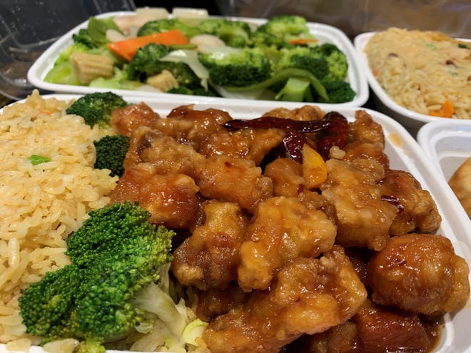 Orange chicken with pork-fried rice from Jackie's Chinese Restaurant, Marco Island.