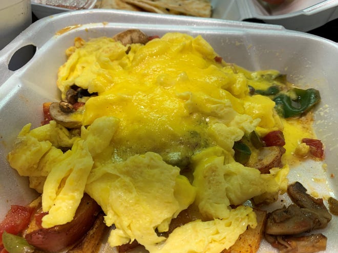 The “Scramble Skillet” from Hoot’s, Marco Island.