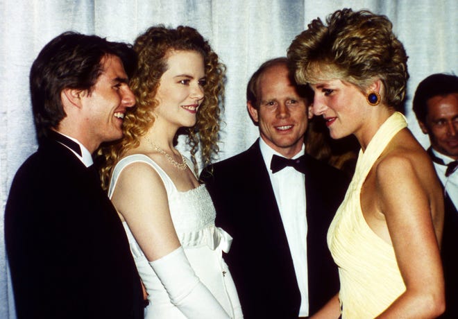 Britain ' s late Princess Diana meets Nicole Kidman and Tom Cruise at the charity premiere of the film " Far and Away " in 1992.