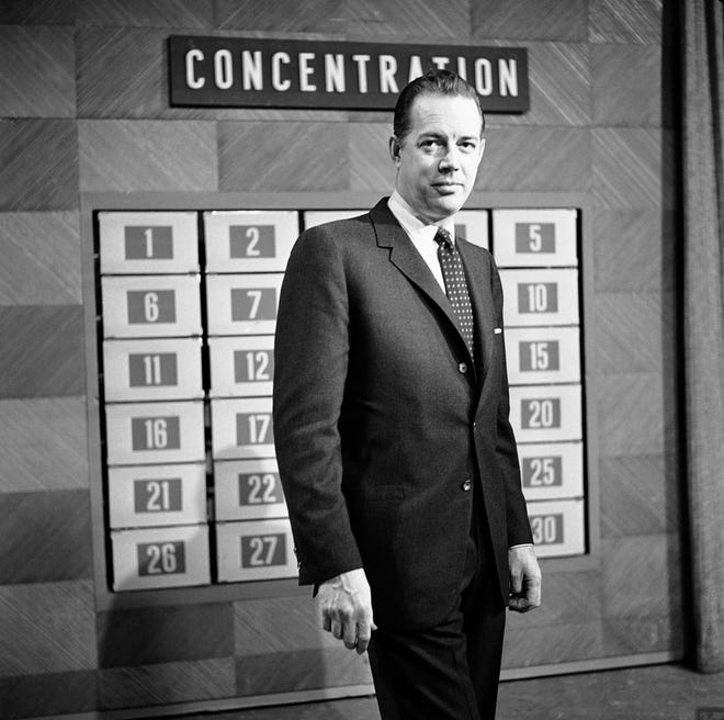 Hugh Downs shown in the National Broadcasting Company Studio in New York's RCA Building on Feb. 15, 1960, in preparation for his morning question and answer show, "Concentration."