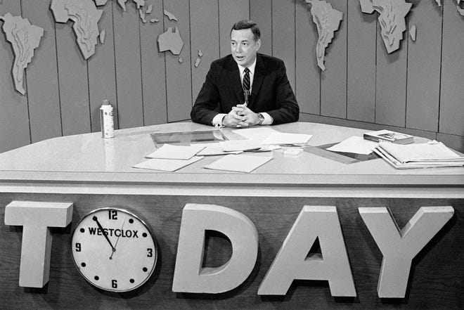 Hugh Downs is shown on the "Today" show on March 10, 1966. Downs was on the "Today" show from 1962 to 1971.