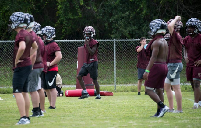 Riverdale football players practice on the first day of school and practice on Monday, August 31, 2020.