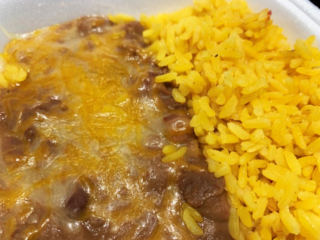 Refried beans and rice from Nacho Mama’s, Marco Island.