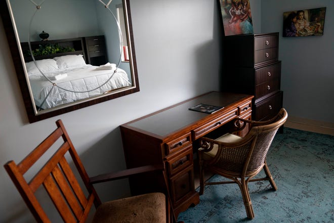 A room in the section of Saint Francis Xavier Hall that is typically used as a guesthouse is available as an isolation room for students who have to quarantine at Ave Maria University, photographed on Thursday, September 17, 2020.