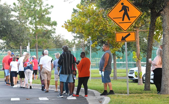 Lines on Monday morning at Viera Regional Park Community Center on the first day of early voting, which is available 7 days a weeks October 19 until Oct. 31 at 10 voting sites in Brevard County.