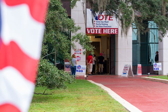 Leon County residents lined up bright and early to cast their ballots on the first day of early voting at the Leon County Courthouse Monday, Oct. 19, 2020.