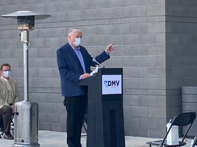 Gov. Steve Sisolak speaks at the grand opening of the new Reno DMV Nov. 9, 2020.