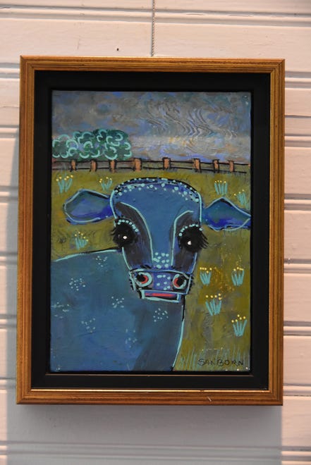 “The cows seemed to name themselves,” said Jo-Ann Sanborn. This one called herself Gracie. Marco Island artist Jo-Ann Sanborn is having an exhibit of her cow paintings, titled “Florida on the Hoof,” at Roberts Ranch museum in Immokalee.