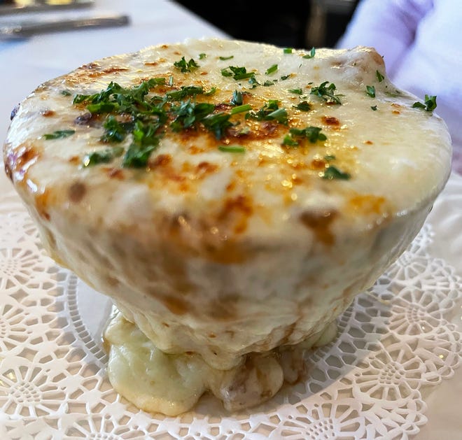 The French onion soup from Arturo’s Bistro, Marco Island.