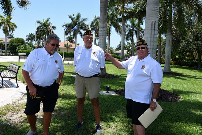 Benny Skeldon, from left, John Apolzan and Lee Rubenstein of the Amercan Legion. The Marco Island American Legion post proposes to fund and erect a replica of the Vietnam Veterans Memorial "Three Servicemen" statue in Veterans' Community Park.