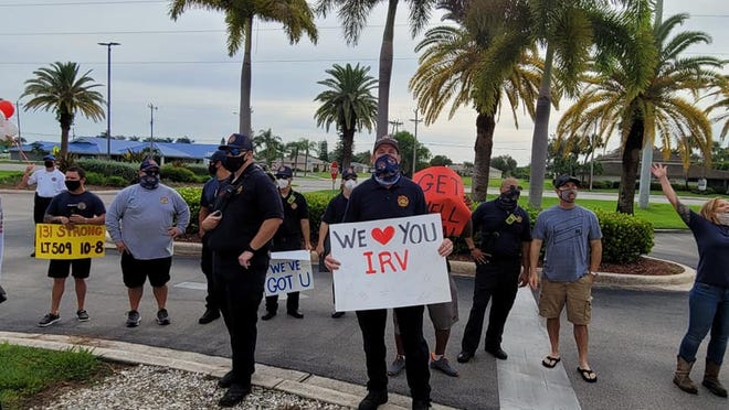Bayshore Fire Rescue supports Lt. Irv Menager Aug. 28, 2021, at Cape Coral Hospital as he fights against COVID-19.