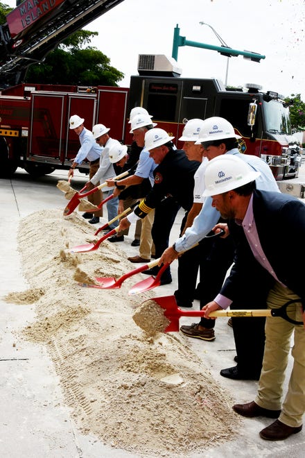 City Councilors and dignitaries break ground for the new structure. The city broke ground on their new fire station Tuesday morning, inside the old station which will be razed to make room for it.